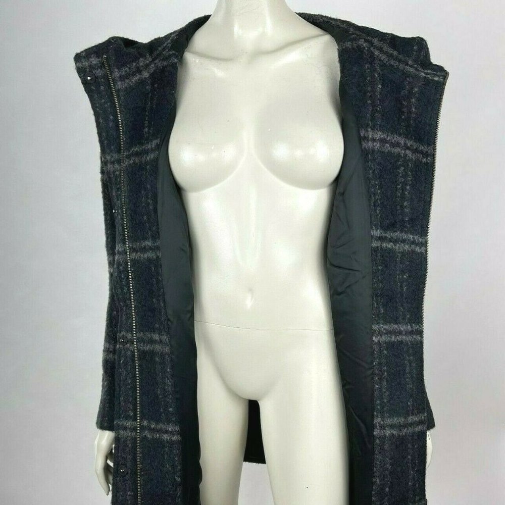 Eileen Fisher Chash Alpaca Blend Hooded Coat Lined Pockets Plaid Women XL NWT - Picture 9 of 16
